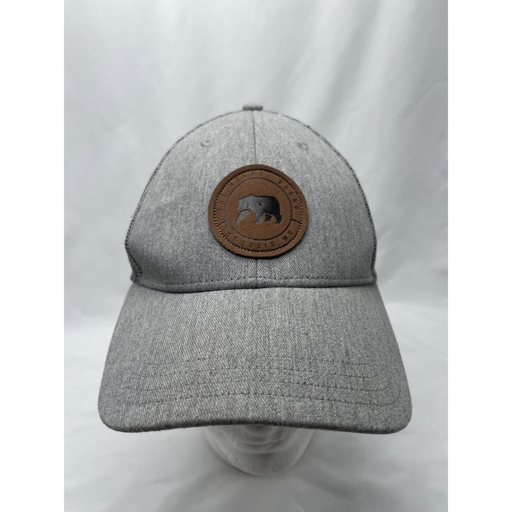 The Normal Brand Mens Bear Logo Trucker Hat Gray Tan Mesh Snapback Cap
